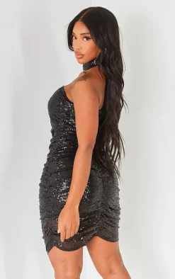 Shape Black Sequin Ruched Side Bodycon Dress With Choker