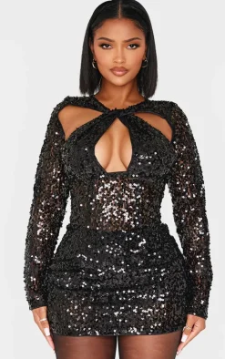 Shape Black Sequin Sheer Bodycon Dress