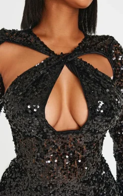 Shape Black Sequin Sheer Bodycon Dress