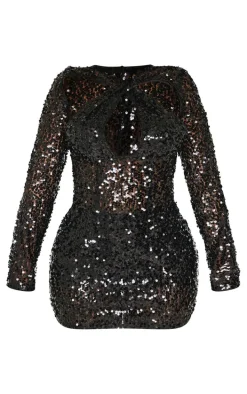 Shape Black Sequin Sheer Bodycon Dress