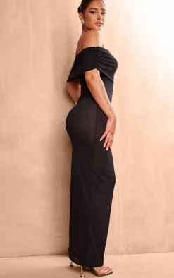 Shape Black Sheer Mesh Bardot Sleeveless Maxi Dress