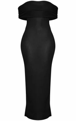 Shape Black Sheer Mesh Bardot Sleeveless Maxi Dress