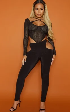 Shape Black Sheer Ring Detail Strappy Bardot Crop Top