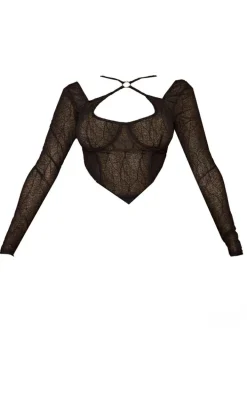 Shape Black Sheer Ring Detail Strappy Bardot Crop Top