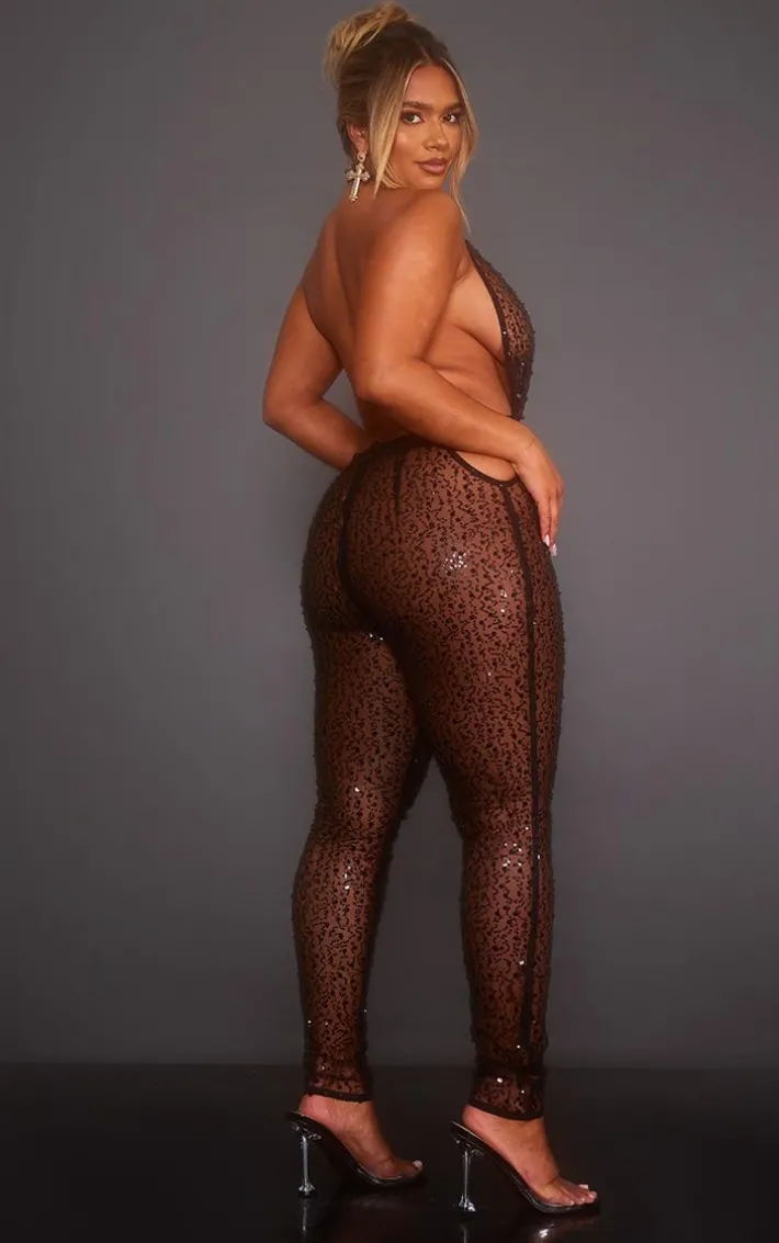 Shape Black Sheer Sequin Cut Out Jumpsuit