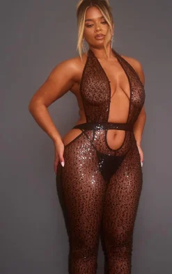 Shape Black Sheer Sequin Cut Out Jumpsuit