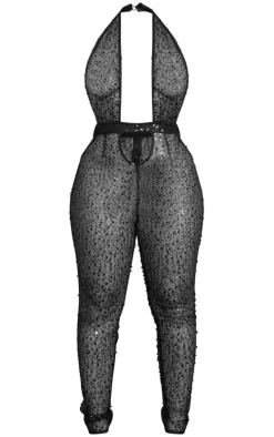 Shape Black Sheer Sequin Cut Out Jumpsuit
