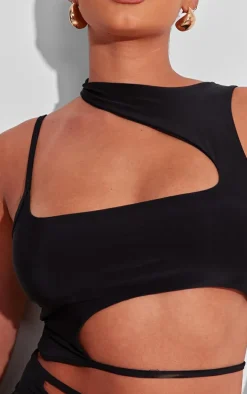 Shape Black Slinky Asymmetric Hem Top