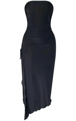 Shape Black Slinky Bandeau Ruched Side Frill Hem Midaxi Dress