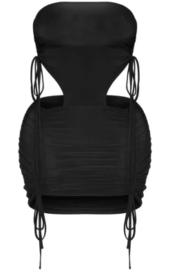 Shape Black Slinky Bandeau Cut Out Ruched Bodycon Dress