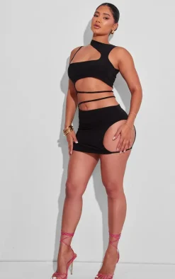 Shape Black Slinky Cowl Low Rise Mini Skirt