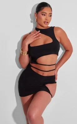 Shape Black Slinky Cowl Low Rise Mini Skirt