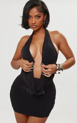 Shape Black Slinky Cowl Neck Buckle Dress