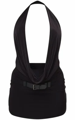 Shape Black Slinky Cowl Neck Buckle Dress