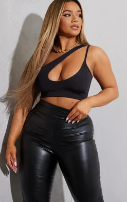 Shape Black Slinky Cut Out Asymmetric Crop Top