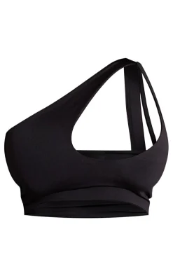 Shape Black Slinky Cut Out Asymmetric Crop Top