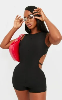 Shape Black Slinky Cut Out Back Ring Detail Unitard