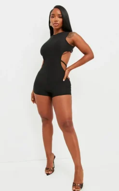 Shape Black Slinky Cut Out Back Ring Detail Unitard