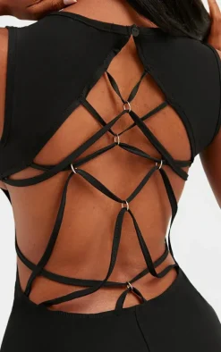 Shape Black Slinky Cut Out Back Ring Detail Unitard