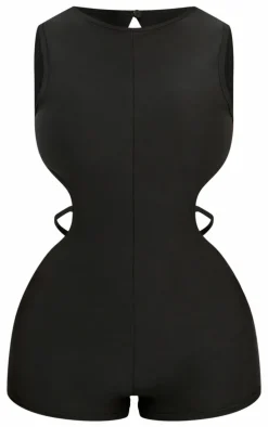 Shape Black Slinky Cut Out Back Ring Detail Unitard