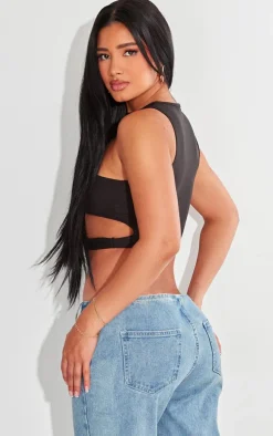 Shape Black Slinky Cut Out Front Crop Top