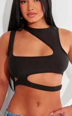 Shape Black Slinky Cut Out Front Crop Top