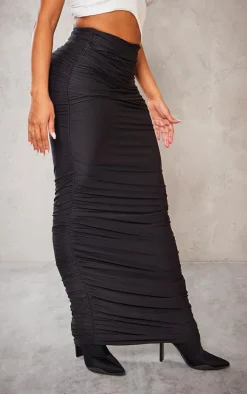 Shape Black Slinky Ruched Maxi Bodycon Skirt