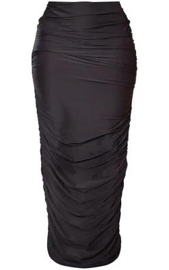 Shape Black Slinky Ruched Maxi Bodycon Skirt