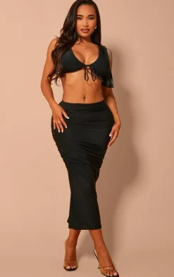Shape Black Slinky Ruched Side Midaxi Skirt