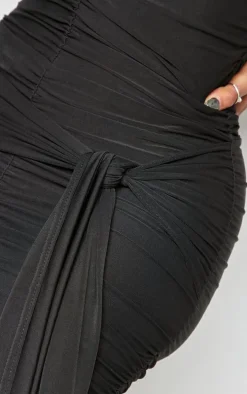 Shape Black Slinky Ruched Detail Long Sleeve Bodycon Dress