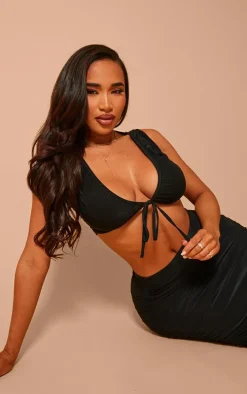 Shape Black Slinky Sleeveless Tie Front Top