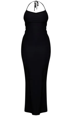 Shape Black Slinky Strappy Cowl Scoop Back Ruched Maxi Dress