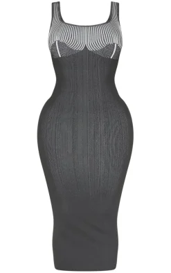 Shape Black Snatched Rib Contrast Midi Dress