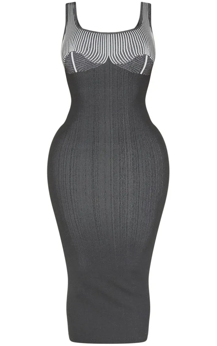 Shape Black Snatched Rib Contrast Midi Dress