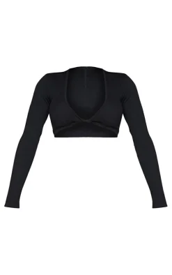 Shape Black Snatched Ribbed Twist Detail Crop Top