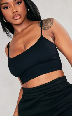 Shape Black Snatched Ribbed Strappy Crop Top