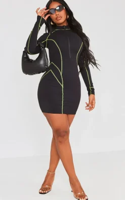 Shape Black Soft Seamless Contrast Long Sleeve Bodycon Dress