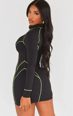 Shape Black Soft Seamless Contrast Long Sleeve Bodycon Dress