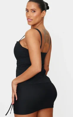 Shape Black Square Neck Long Line Cargo Corset Top