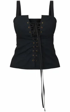 Shape Black Square Neck Long Line Cargo Corset Top
