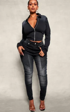 Shape Black Stretch Denim Seam Biker Skinny Jeans