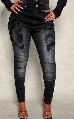 Shape Black Stretch Denim Seam Biker Skinny Jeans
