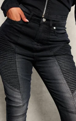 Shape Black Stretch Denim Seam Biker Skinny Jeans