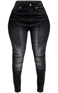 Shape Black Stretch Denim Seam Biker Skinny Jeans