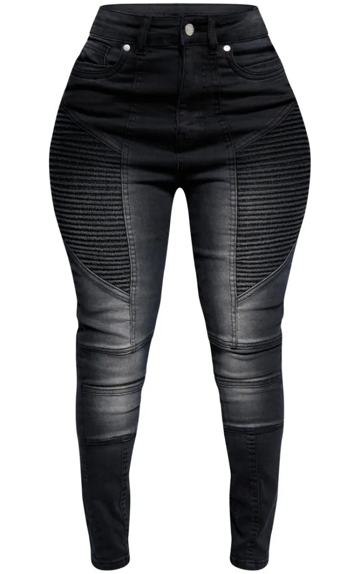 Shape Black Stretch Denim Seam Biker Skinny Jeans