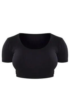Shape Black Stretch Seamless Scoop Neck Crop T Shirt