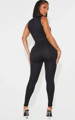 Shape Black Stretch Seamless Zip Front Sleeveless Jumpsuit