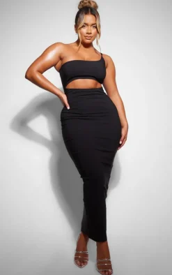 Shape Black Stretch Woven One Shoulder Cut Out Midaxi Dress