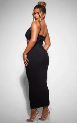 Shape Black Stretch Woven One Shoulder Cut Out Midaxi Dress