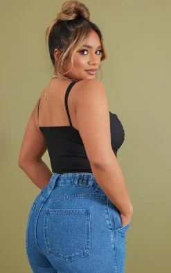 Shape Black Stretch Woven Suspender Detail Corset Top